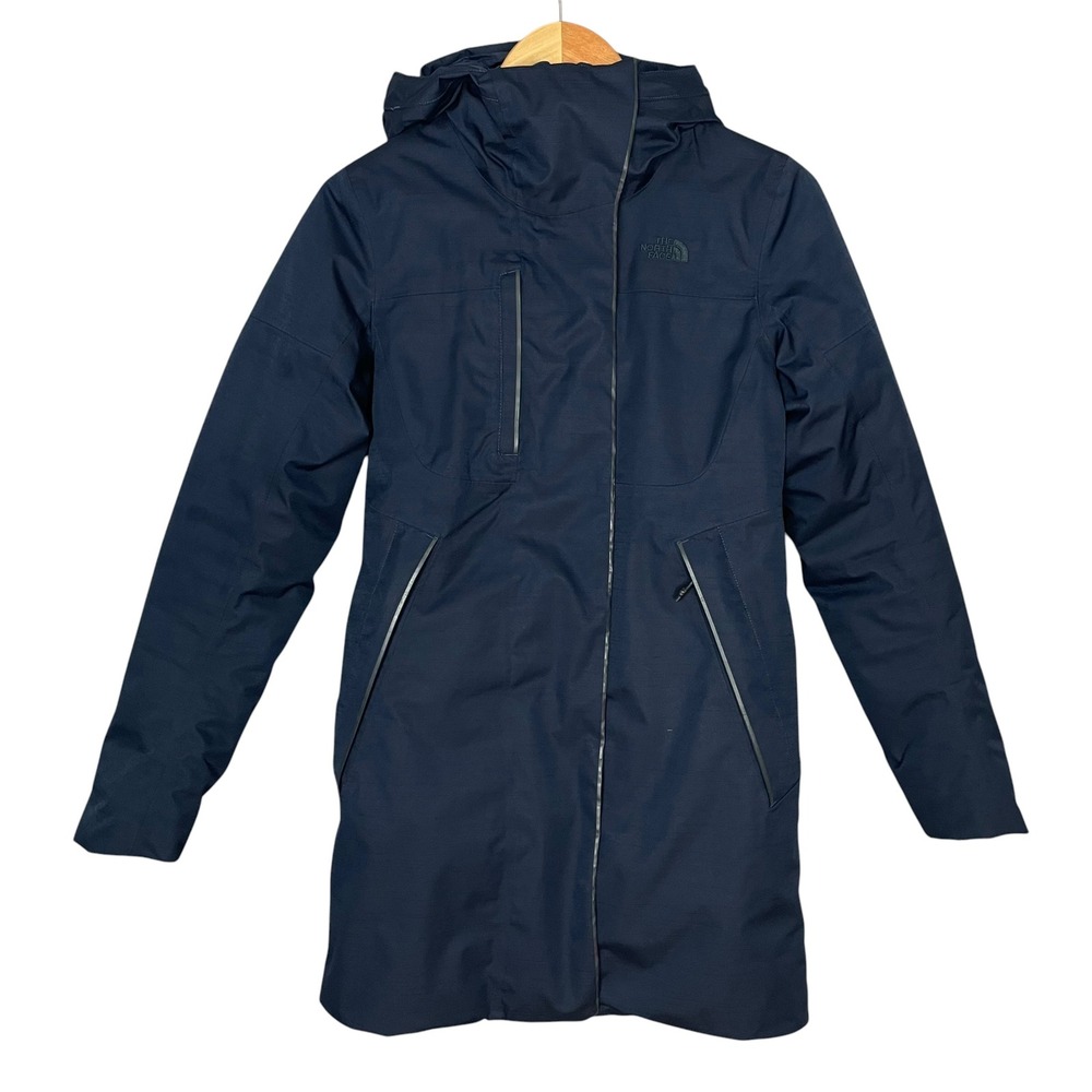 The North Face Parka Jacket Coat Women Navy Blue Hood Insulated NO‎ FUR TRIM Sml